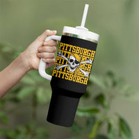 Pittsburgh Lovers Tumbler With Handle Retro Pennsylvania Steel City Pirate Skull
