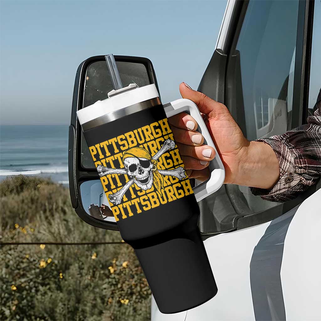 Pittsburgh Lovers Tumbler With Handle Retro Pennsylvania Steel City Pirate Skull