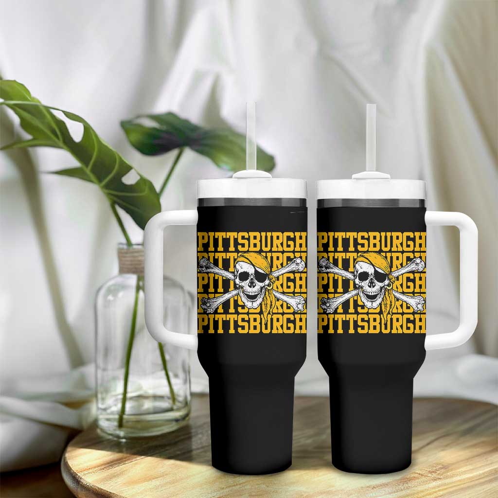 Pittsburgh Lovers Tumbler With Handle Retro Pennsylvania Steel City Pirate Skull