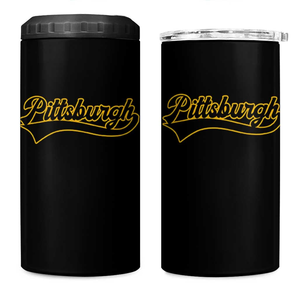 Vintage Pittsburgh 4 in 1 Can Cooler Tumbler Varsity Script Retro Sports Jersey Style Baseball Fans