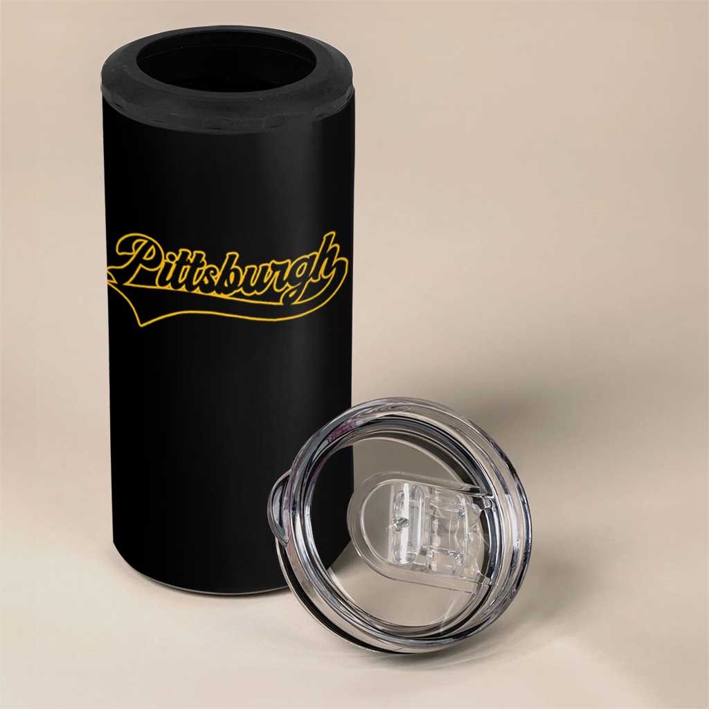 Vintage Pittsburgh 4 in 1 Can Cooler Tumbler Varsity Script Retro Sports Jersey Style Baseball Fans