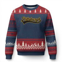 Vintage Pittsburgh Ugly Christmas Sweater Varsity Script Retro Sports Jersey Style Baseball Fans