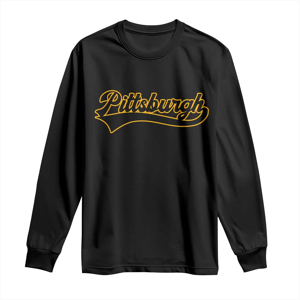 Vintage Pittsburgh Long Sleeve Shirt Varsity Script Retro Sports Jersey Style Baseball Fans