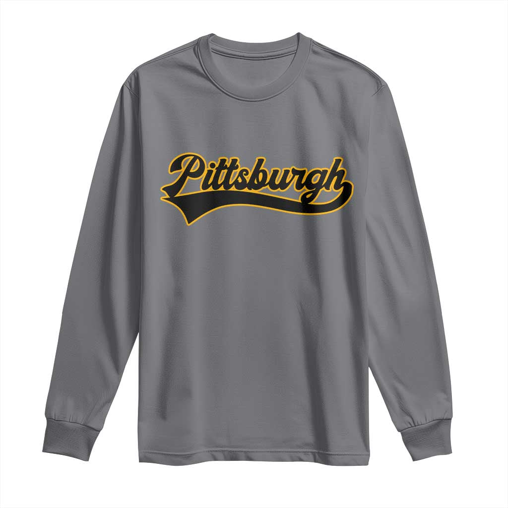 Vintage Pittsburgh Long Sleeve Shirt Varsity Script Retro Sports Jersey Style Baseball Fans