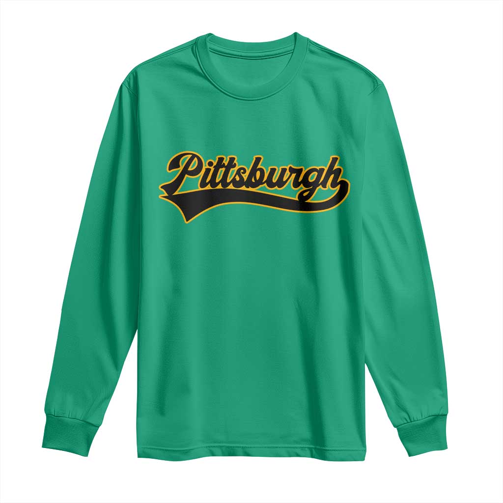 Vintage Pittsburgh Long Sleeve Shirt Varsity Script Retro Sports Jersey Style Baseball Fans