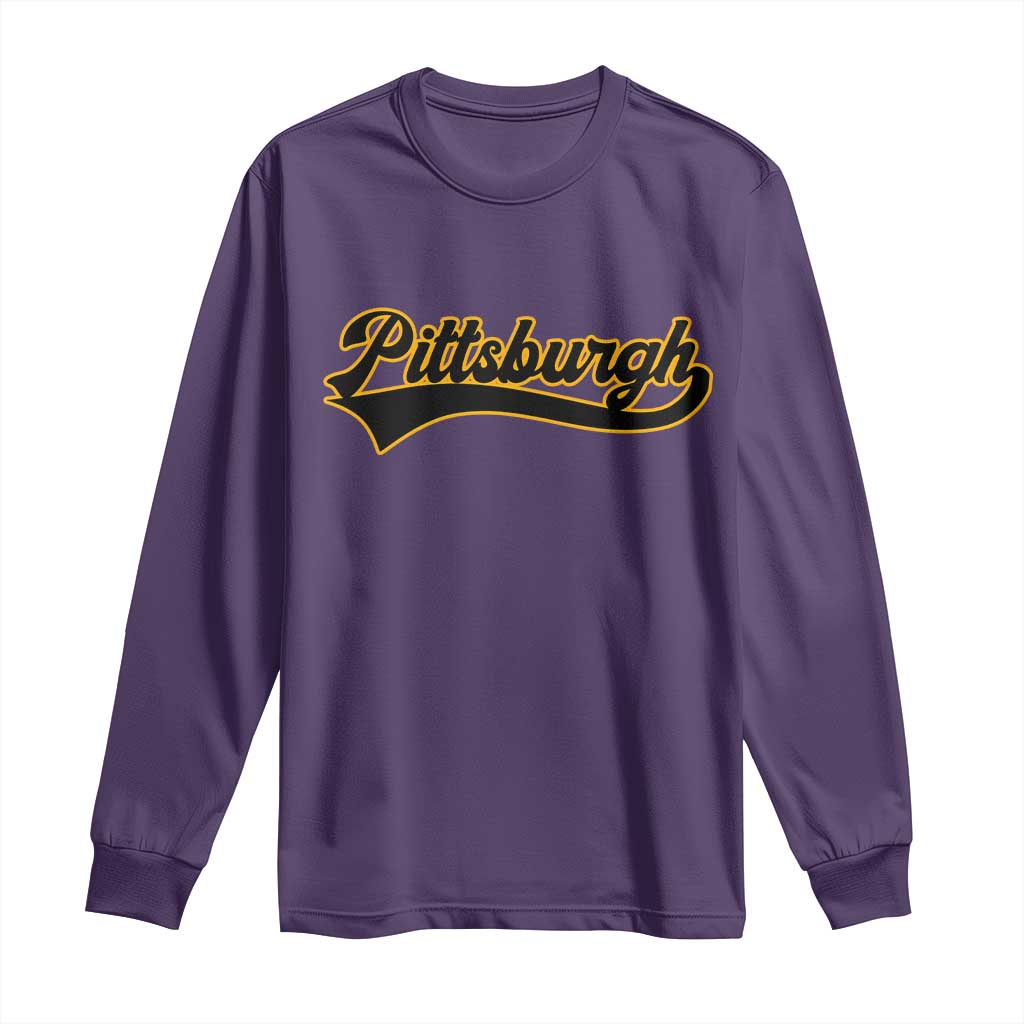 Vintage Pittsburgh Long Sleeve Shirt Varsity Script Retro Sports Jersey Style Baseball Fans