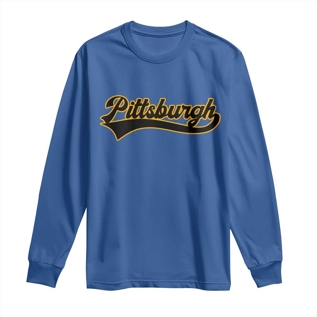 Vintage Pittsburgh Long Sleeve Shirt Varsity Script Retro Sports Jersey Style Baseball Fans