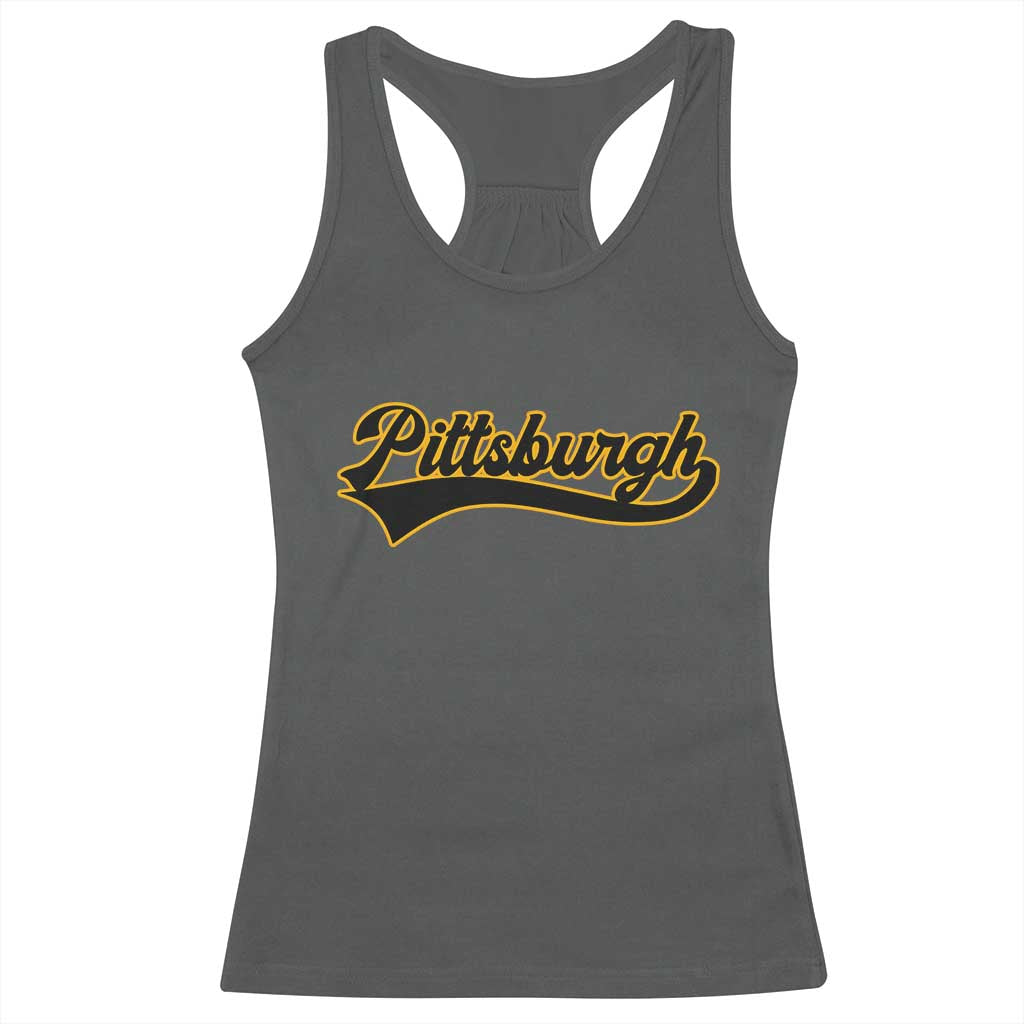 Vintage Pittsburgh Racerback Tank Top Varsity Script Retro Sports Jersey Style Baseball Fans