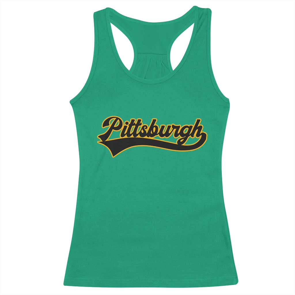 Vintage Pittsburgh Racerback Tank Top Varsity Script Retro Sports Jersey Style Baseball Fans