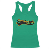 Vintage Pittsburgh Racerback Tank Top Varsity Script Retro Sports Jersey Style Baseball Fans