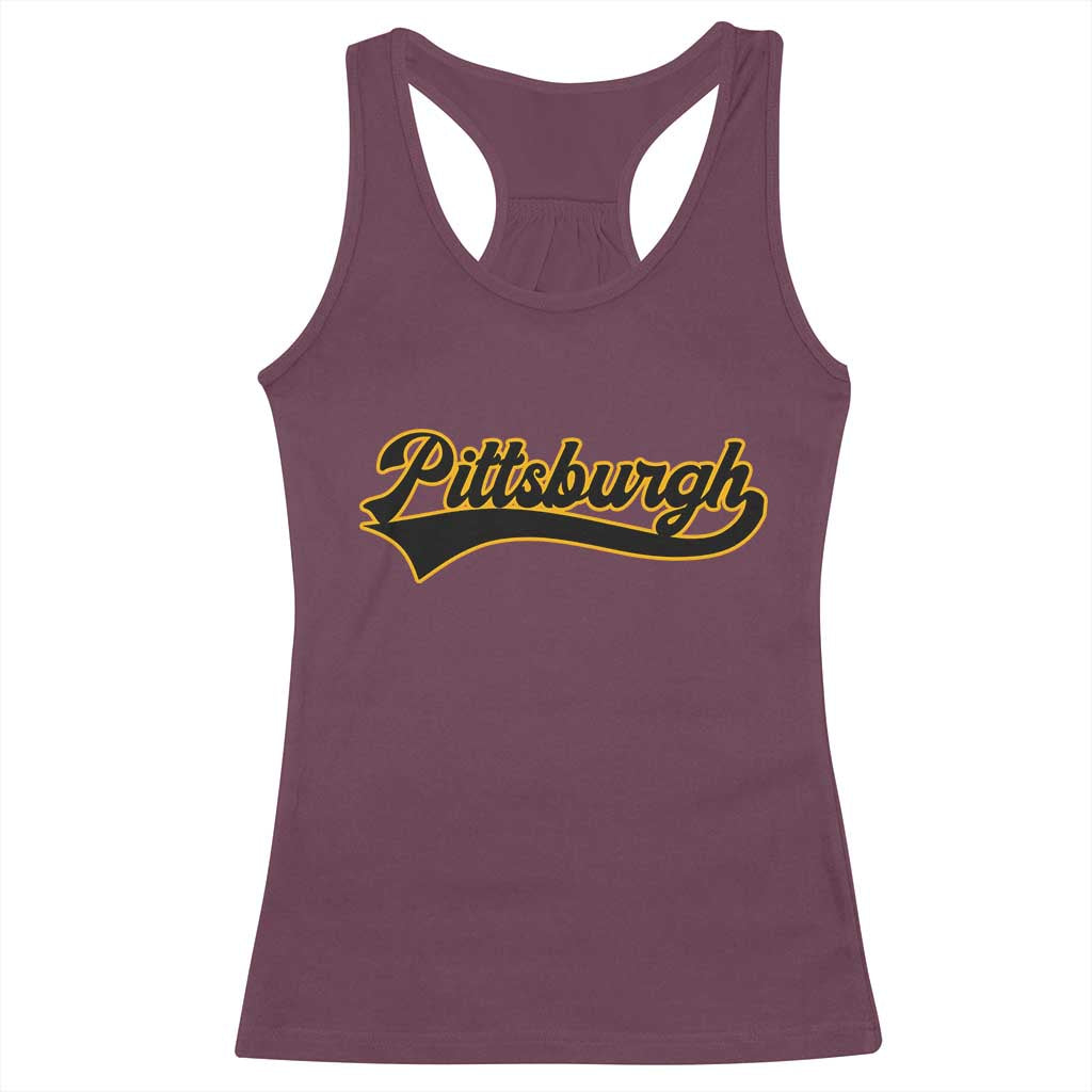 Vintage Pittsburgh Racerback Tank Top Varsity Script Retro Sports Jersey Style Baseball Fans
