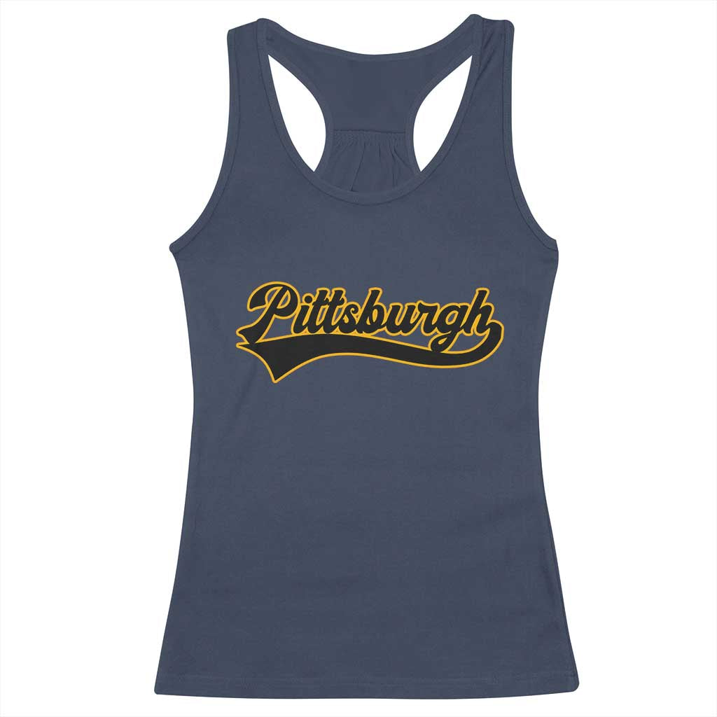 Vintage Pittsburgh Racerback Tank Top Varsity Script Retro Sports Jersey Style Baseball Fans