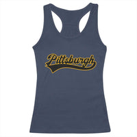 Vintage Pittsburgh Racerback Tank Top Varsity Script Retro Sports Jersey Style Baseball Fans
