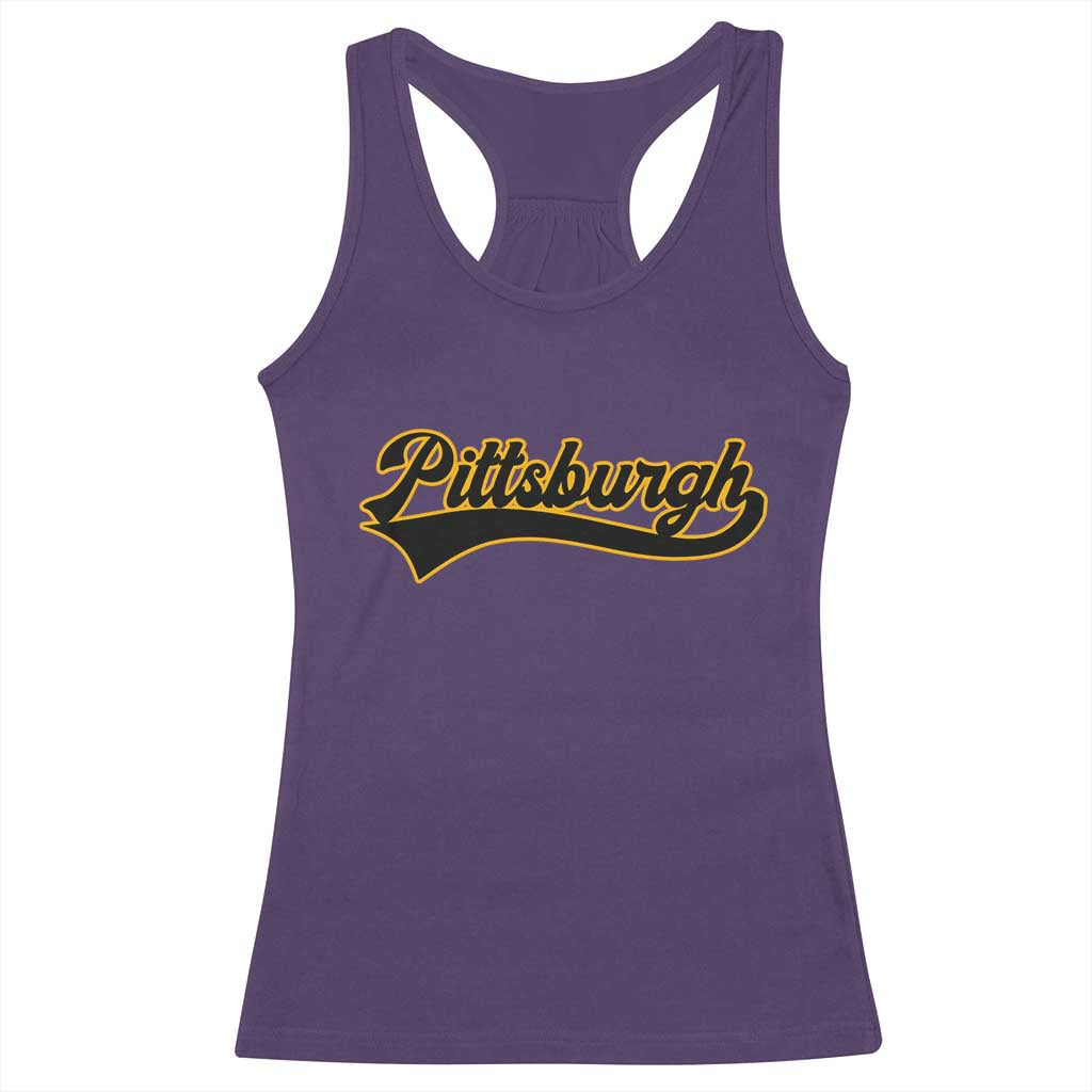 Vintage Pittsburgh Racerback Tank Top Varsity Script Retro Sports Jersey Style Baseball Fans