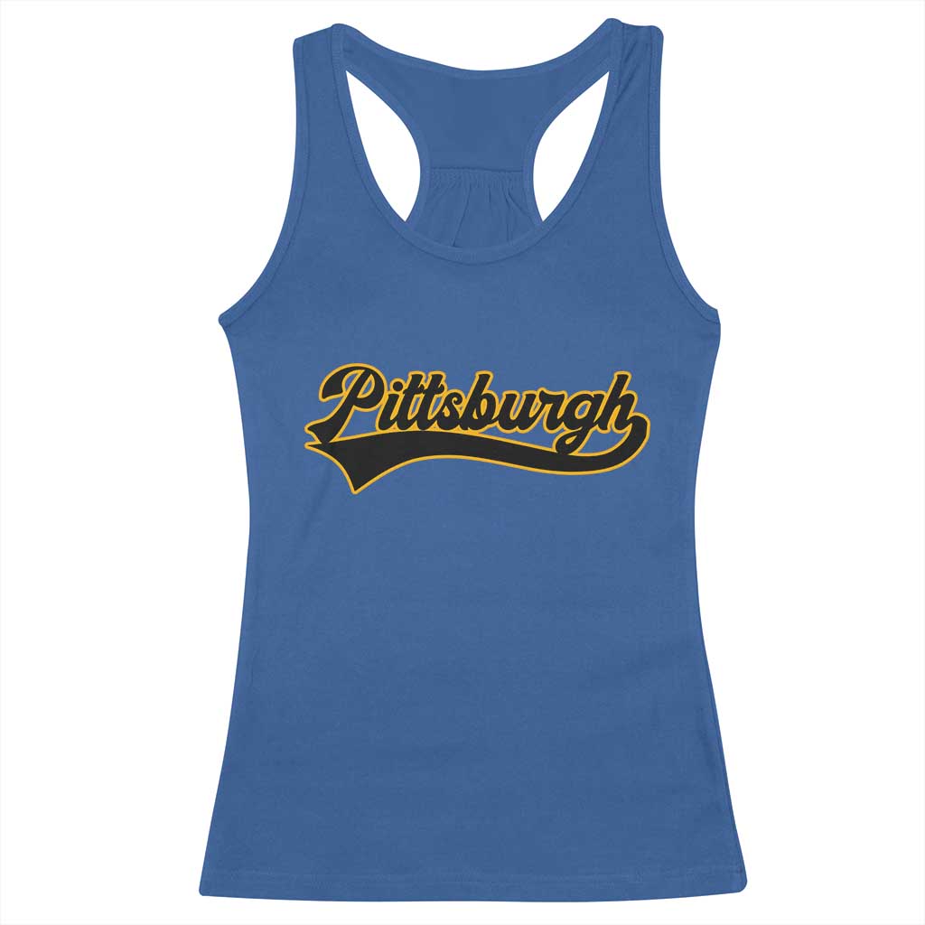 Vintage Pittsburgh Racerback Tank Top Varsity Script Retro Sports Jersey Style Baseball Fans