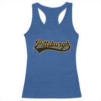 Vintage Pittsburgh Racerback Tank Top Varsity Script Retro Sports Jersey Style Baseball Fans