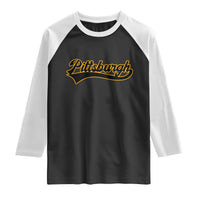 Vintage Pittsburgh Raglan Shirt Varsity Script Retro Sports Jersey Style Baseball Fans