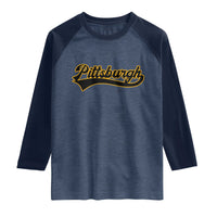 Vintage Pittsburgh Raglan Shirt Varsity Script Retro Sports Jersey Style Baseball Fans