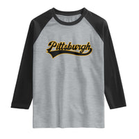Vintage Pittsburgh Raglan Shirt Varsity Script Retro Sports Jersey Style Baseball Fans
