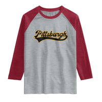 Vintage Pittsburgh Raglan Shirt Varsity Script Retro Sports Jersey Style Baseball Fans