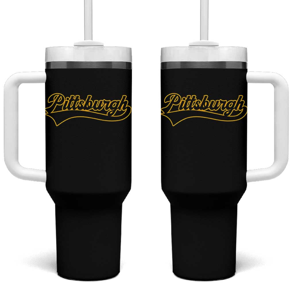 Vintage Pittsburgh Tumbler With Handle Varsity Script Retro Sports Jersey Style Baseball Fans