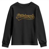 Vintage Pittsburgh Youth Sweatshirt Varsity Script Retro Sports Jersey Style Baseball Fans