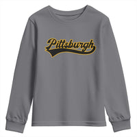 Vintage Pittsburgh Youth Sweatshirt Varsity Script Retro Sports Jersey Style Baseball Fans