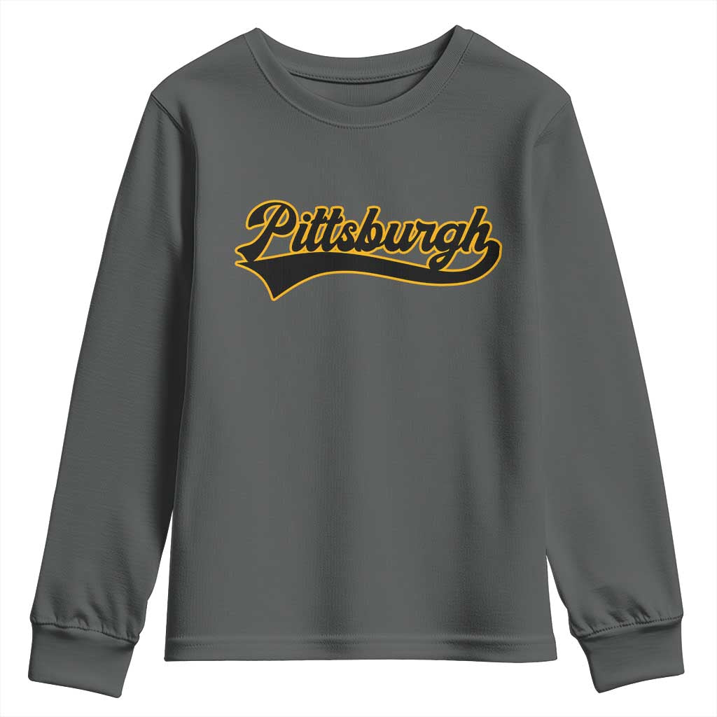 Vintage Pittsburgh Youth Sweatshirt Varsity Script Retro Sports Jersey Style Baseball Fans