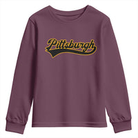 Vintage Pittsburgh Youth Sweatshirt Varsity Script Retro Sports Jersey Style Baseball Fans
