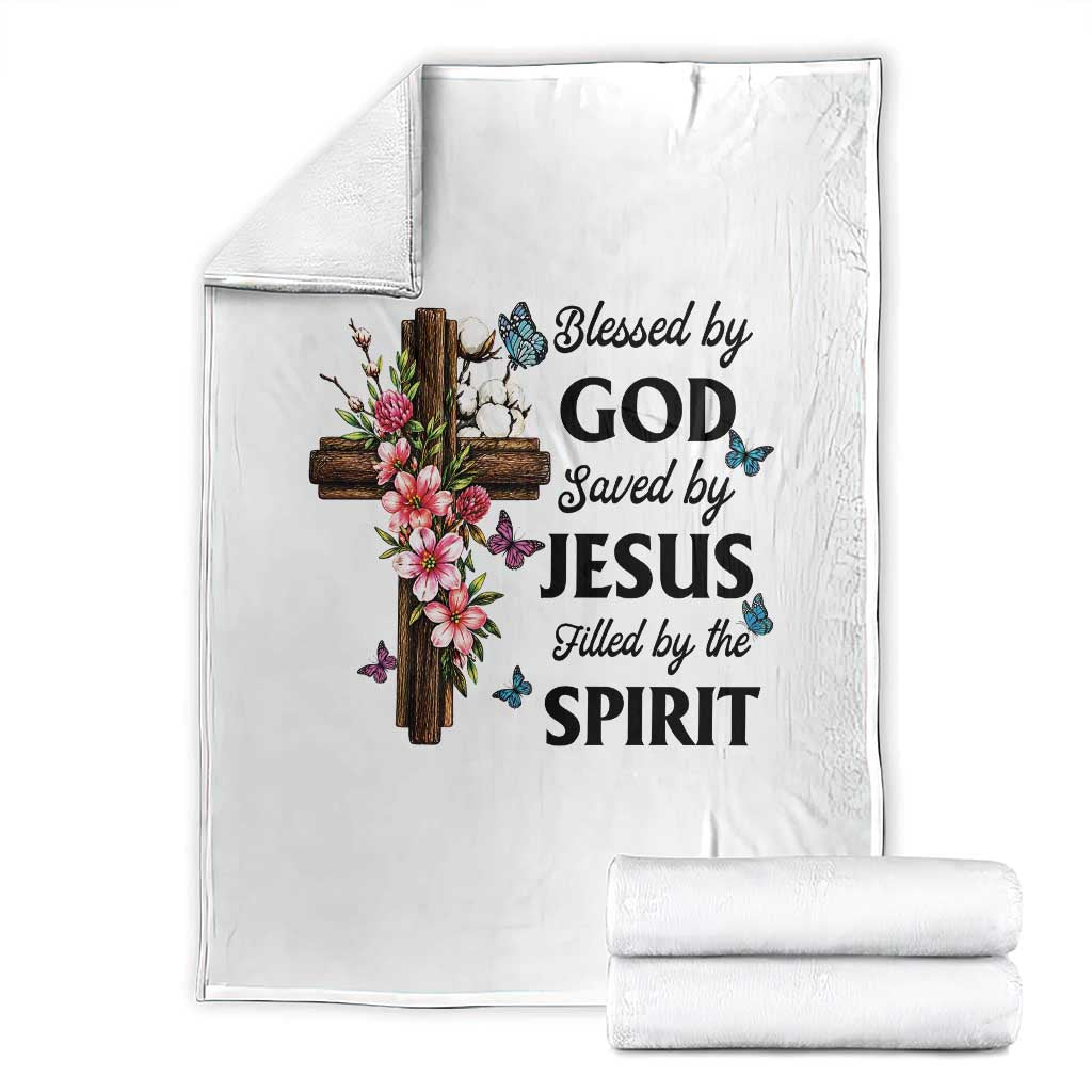 Blessed By God Saved By Jesus Throw Blanket Floral Cross Christian Faith Inspirational