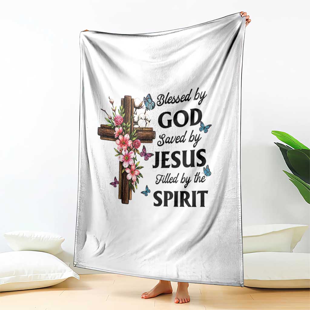 Blessed By God Saved By Jesus Throw Blanket Floral Cross Christian Faith Inspirational