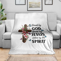 Blessed By God Saved By Jesus Throw Blanket Floral Cross Christian Faith Inspirational