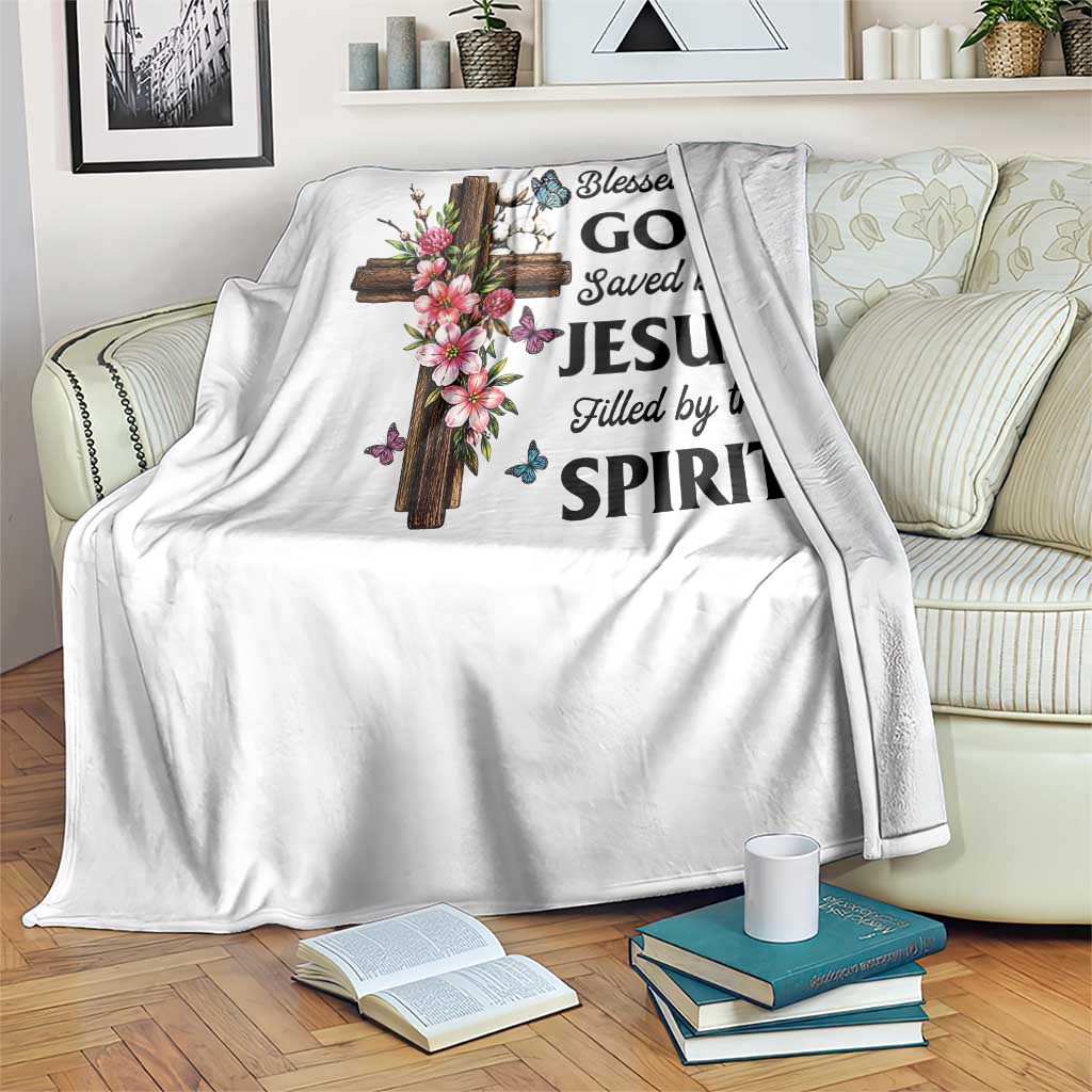 Blessed By God Saved By Jesus Throw Blanket Floral Cross Christian Faith Inspirational