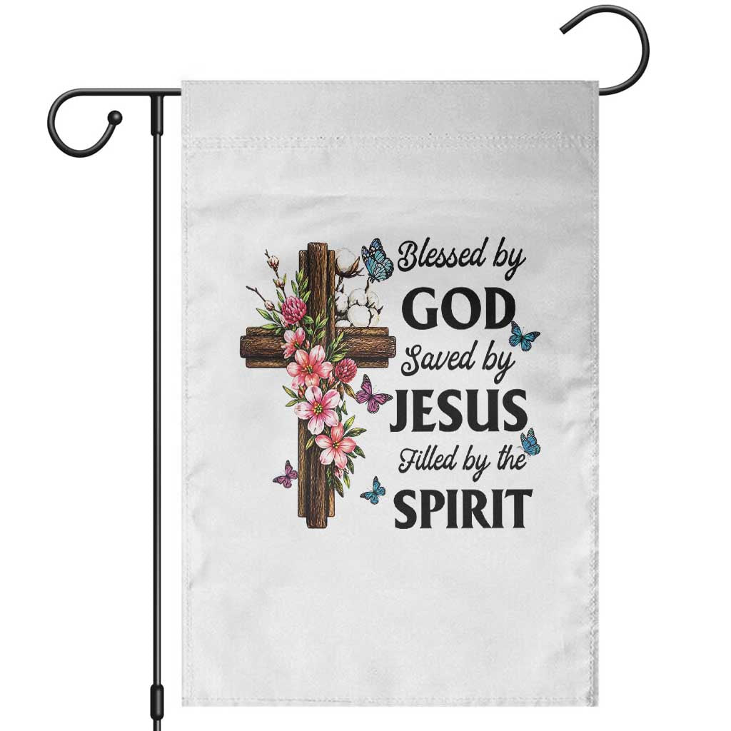 Blessed By God Saved By Jesus Garden Flag Floral Cross Christian Faith Inspirational