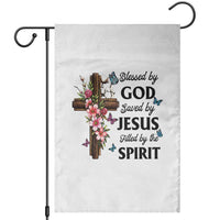 Blessed By God Saved By Jesus Garden Flag Floral Cross Christian Faith Inspirational