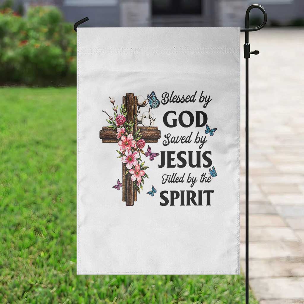 Blessed By God Saved By Jesus Garden Flag Floral Cross Christian Faith Inspirational