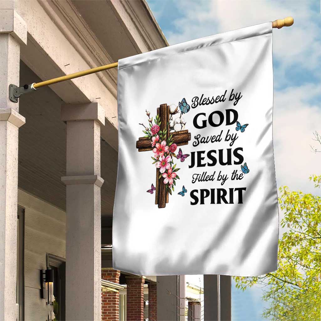 Blessed By God Saved By Jesus Garden Flag Floral Cross Christian Faith Inspirational