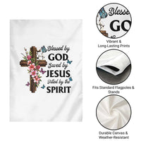 Blessed By God Saved By Jesus Garden Flag Floral Cross Christian Faith Inspirational
