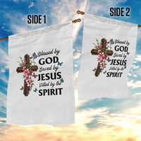 Blessed By God Saved By Jesus Garden Flag Floral Cross Christian Faith Inspirational