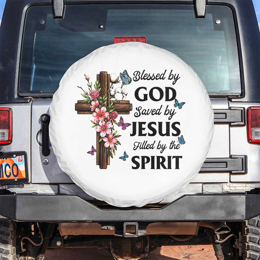 Blessed By God Saved By Jesus Spare Tire Cover Floral Cross Christian Faith Inspirational