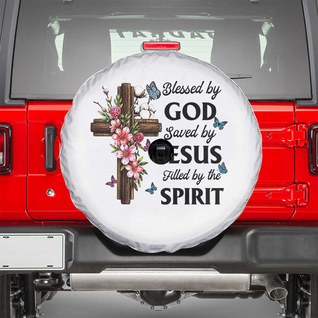 Blessed By God Saved By Jesus Spare Tire Cover Floral Cross Christian Faith Inspirational