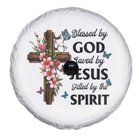 Blessed By God Saved By Jesus Spare Tire Cover Floral Cross Christian Faith Inspirational