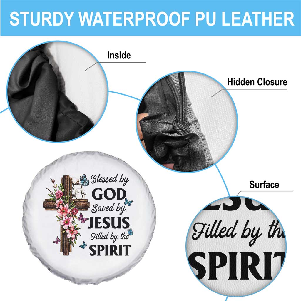 Blessed By God Saved By Jesus Spare Tire Cover Floral Cross Christian Faith Inspirational