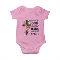 Blessed By God Saved By Jesus Baby Onesie Floral Cross Christian Faith Inspirational