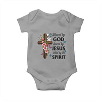 Blessed By God Saved By Jesus Baby Onesie Floral Cross Christian Faith Inspirational