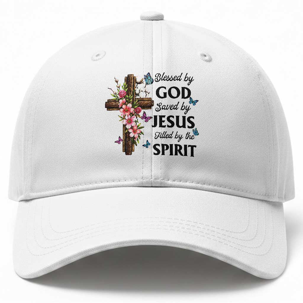 Blessed By God Saved By Jesus Baseball Cap Floral Cross Christian Faith Inspirational