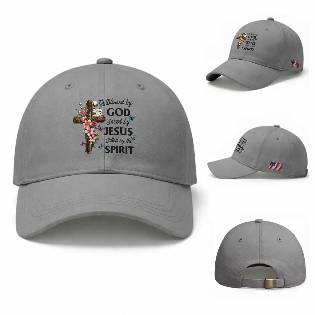 Blessed By God Saved By Jesus Baseball Cap Floral Cross Christian Faith Inspirational