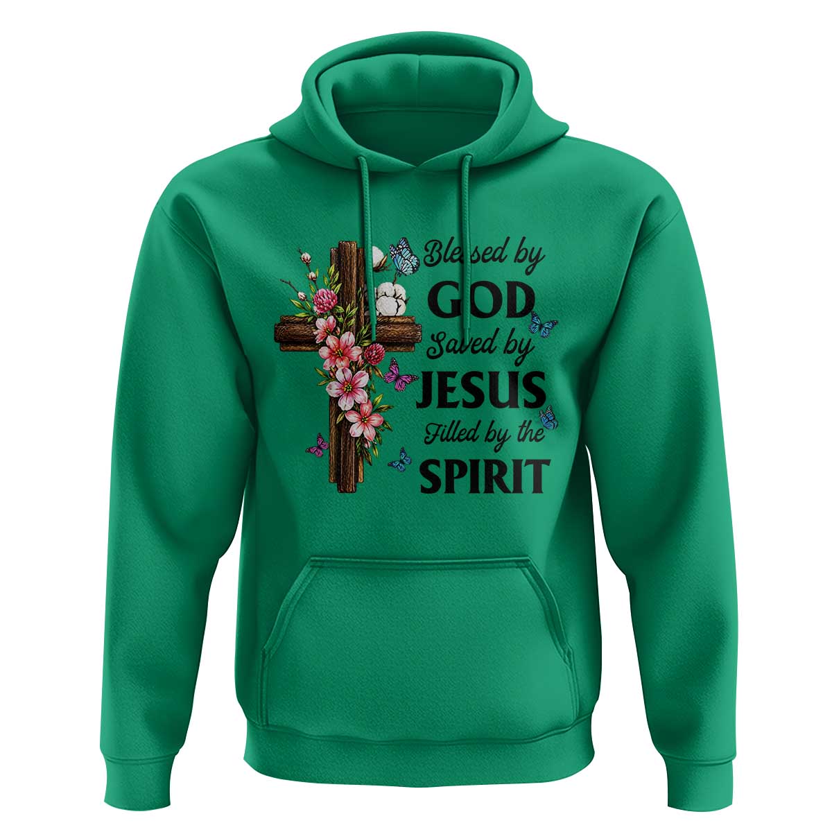 Blessed By God Saved By Jesus Hoodie Floral Cross Christian Faith Inspirational