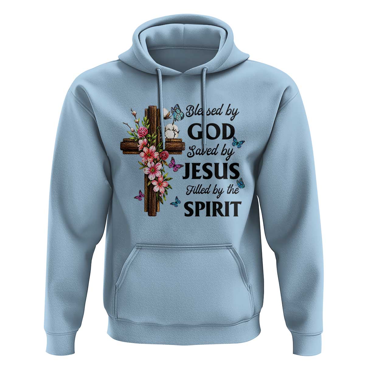 Blessed By God Saved By Jesus Hoodie Floral Cross Christian Faith Inspirational