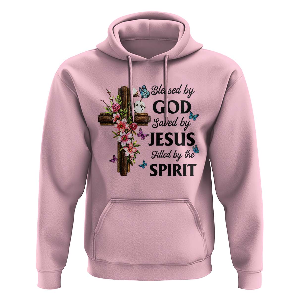 Blessed By God Saved By Jesus Hoodie Floral Cross Christian Faith Inspirational